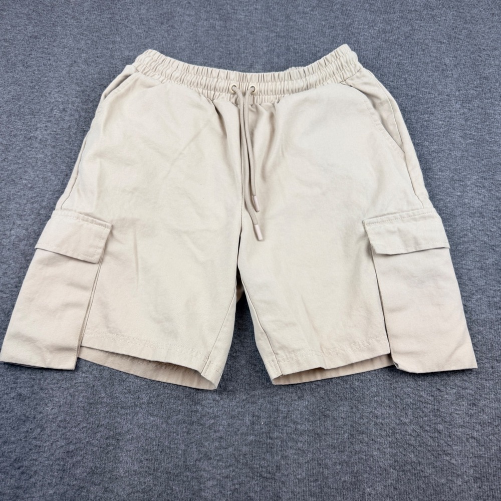 BoohooMAN Cargo Shorts Men's Size M Tan Beige Elastic Waist Utility Pockets